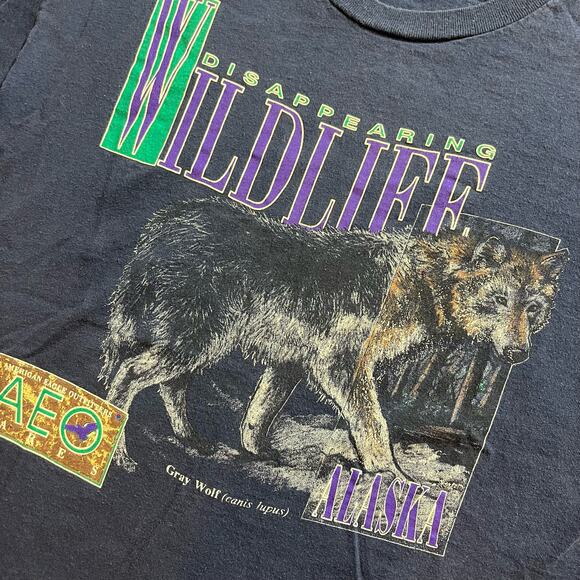 VTG 90's Grey Wolf Shirt "Disappearing Wildlife" Navy Single Stitch SZ XL - Picture 3 of 7